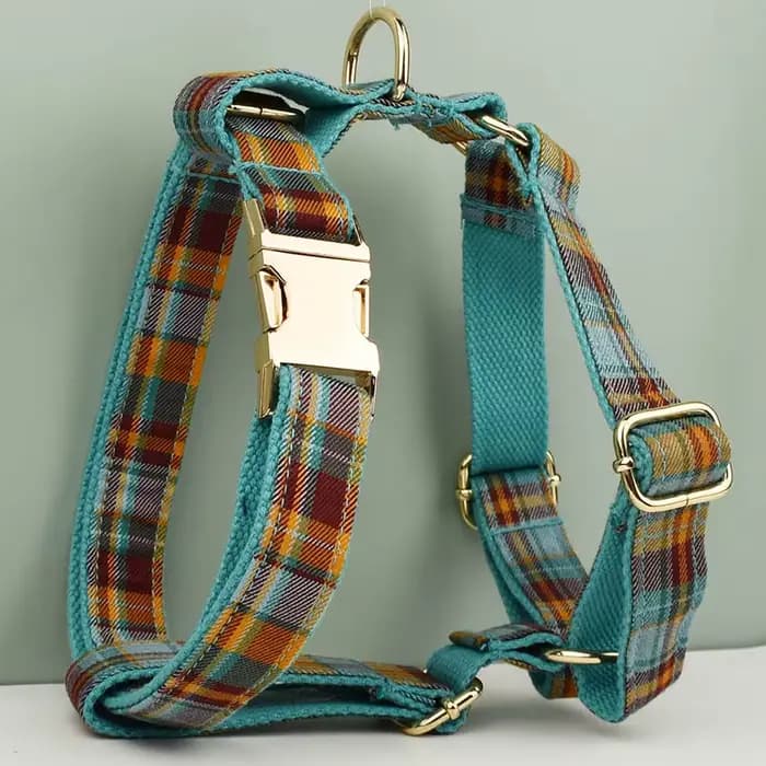Collier, laisse et harnais pour chien personnalisés en coton avec logo sur mesure de haute qualité,
