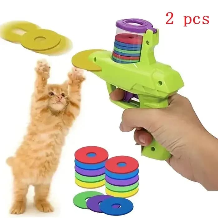 Jouet pour chien et chat avec jeu de disques volants colorés, lanceur de pistolet jouet pour animaux de compagnie, jouets interactifs pour chaton, entraînement intérieur et extérieur