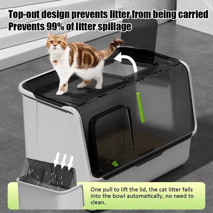 Bac à litière pour chat à entrée supérieure personnalisé, extra large, entièrement fermé, avec tapis anti-éclaboussures, contrôle des odeurs, toilette pour animaux de compagnie