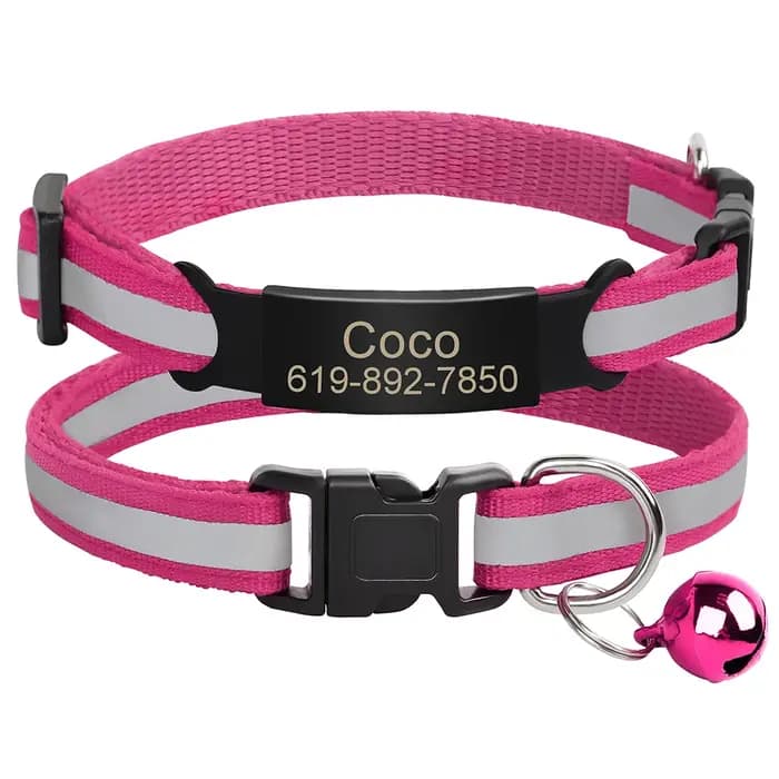 Collier réfléchissant pour chat gravé